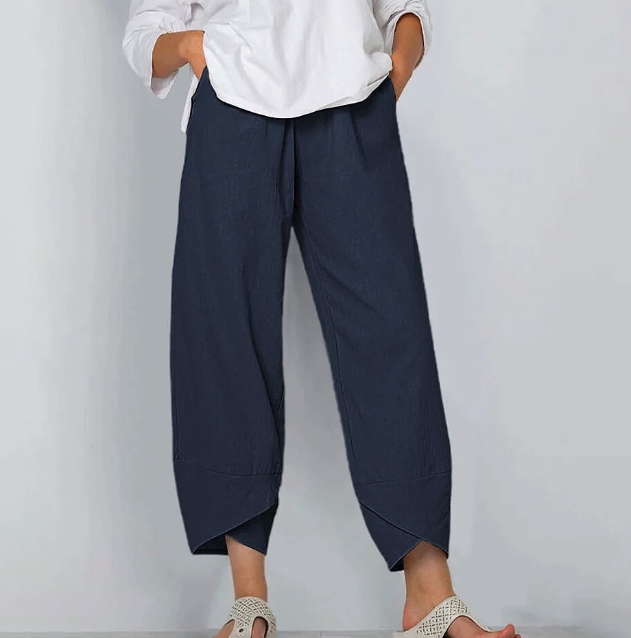 Women Cotton Linen Harem Pants Vintage Printed Wide Leg — close-up details