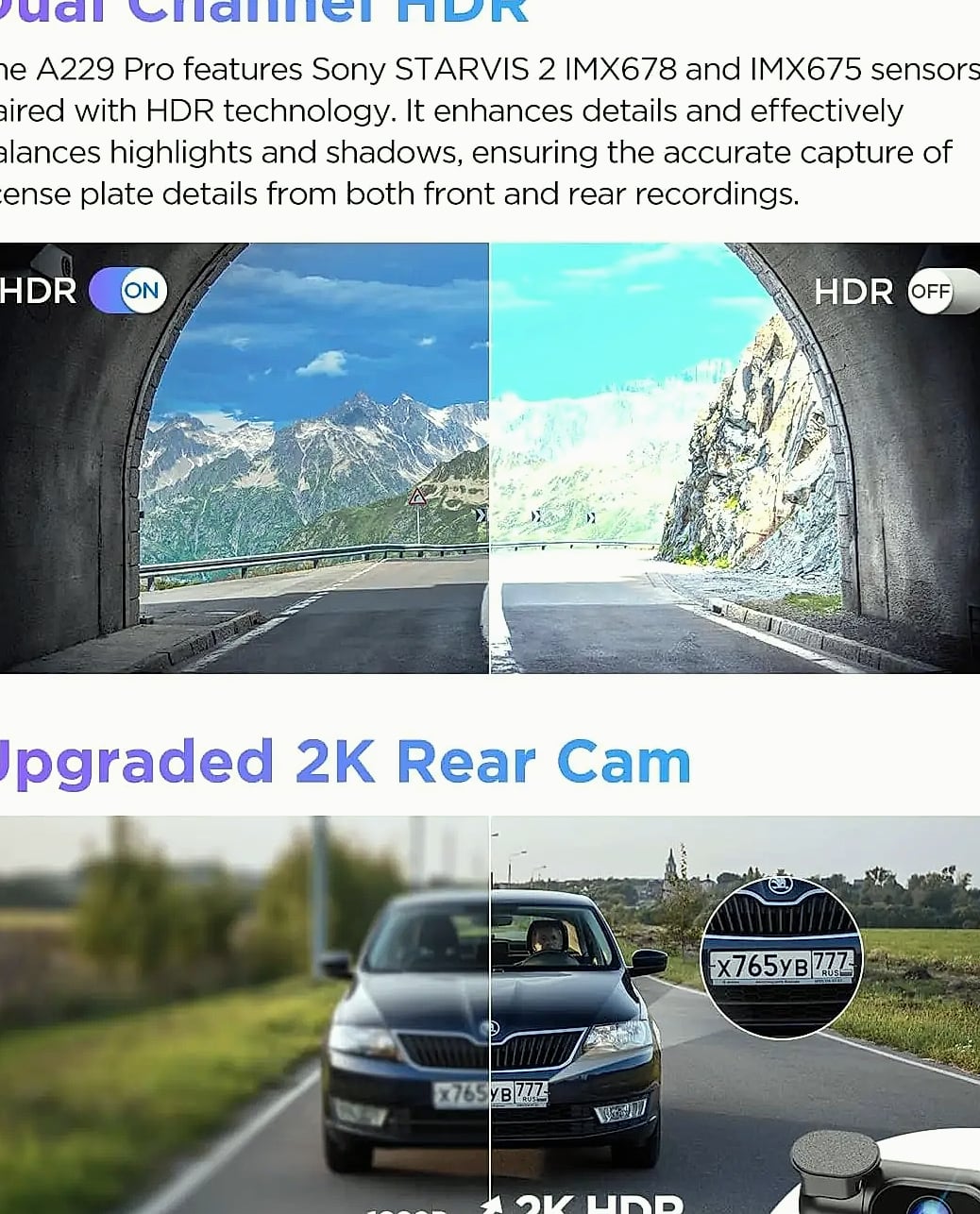 4K HDR Dual Dash Cam with Front and Rear Recording, GPS — scale reference