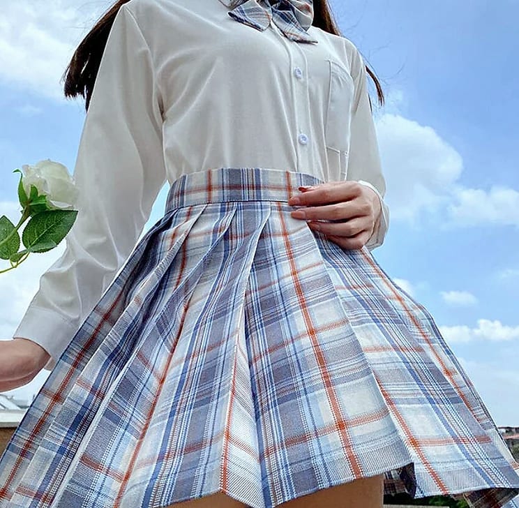 ZOKI Plaid Pleated Mini Skirt High Waist Bow Knot — side view