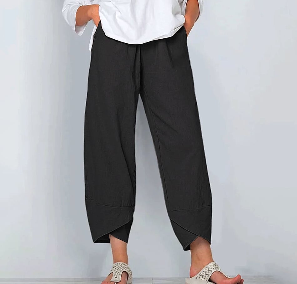 Women Cotton Linen Harem Pants Vintage Printed Wide Leg — scale reference