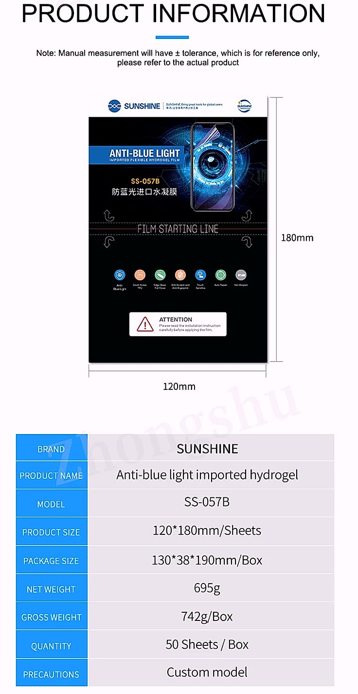 Sunshine SS-057 Hydrogel Screen Protector Film for Mobile — side view