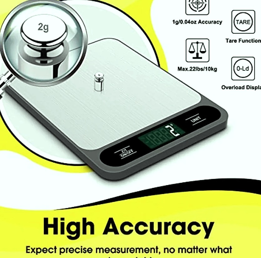 Digital Kitchen Scale 10kg 22lb with Tare Function — side view