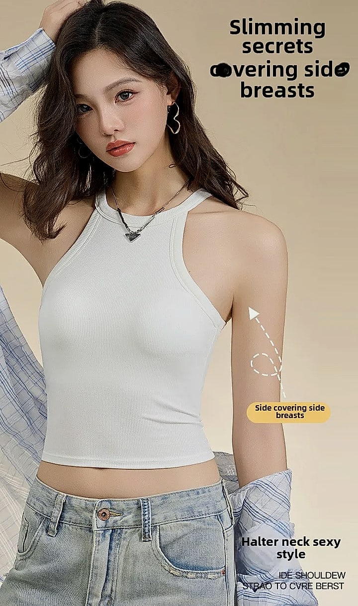 UBOWEN Threaded Halter Neck Camisole with Built-in Bra — interior detail