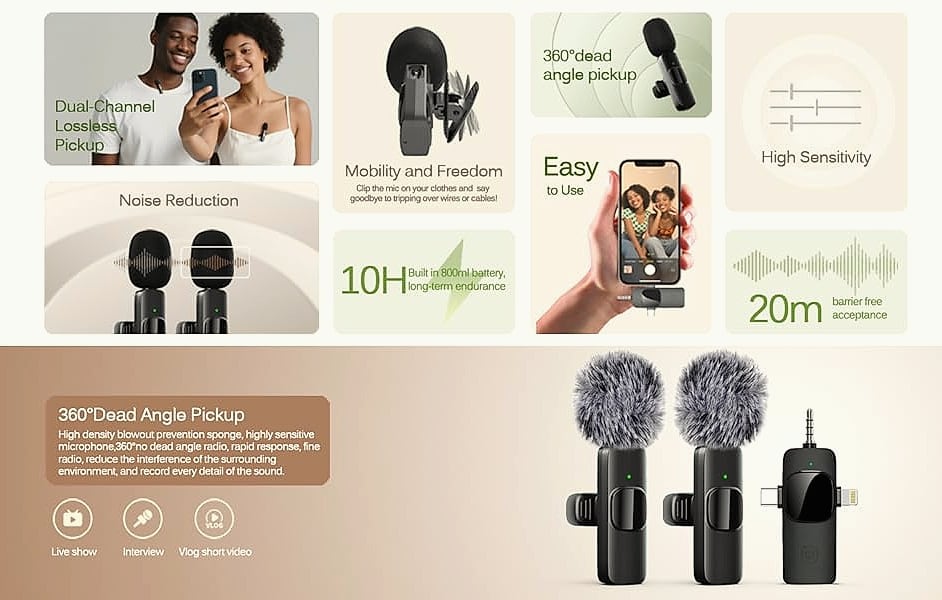 Labstandard Wireless Lavalier Microphone for iPhone and — side view