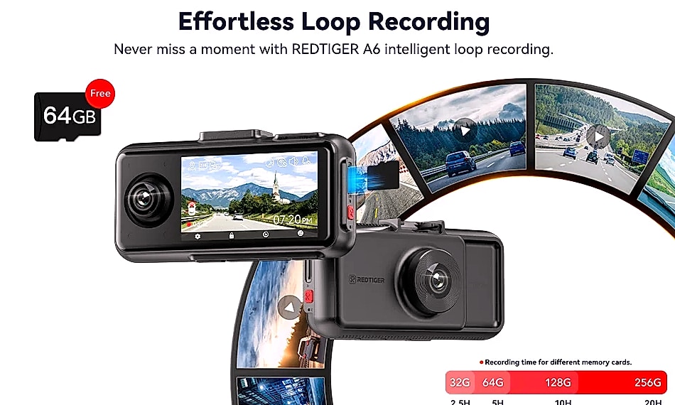Redtiger A6 4K Dash Cam with GPS and 3-Camera System — interior detail