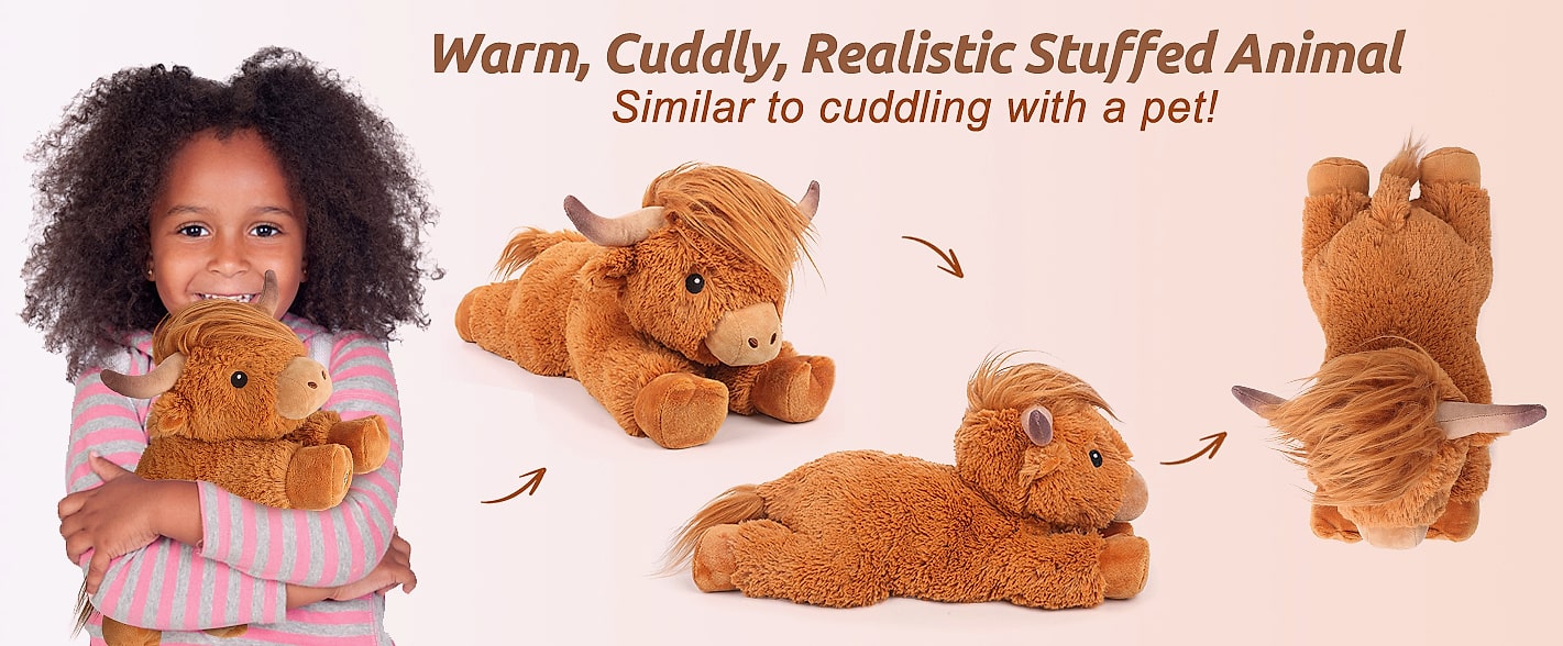 Cuckool Highland Cow Plush Heating Pad with Lavender Scent — scale reference