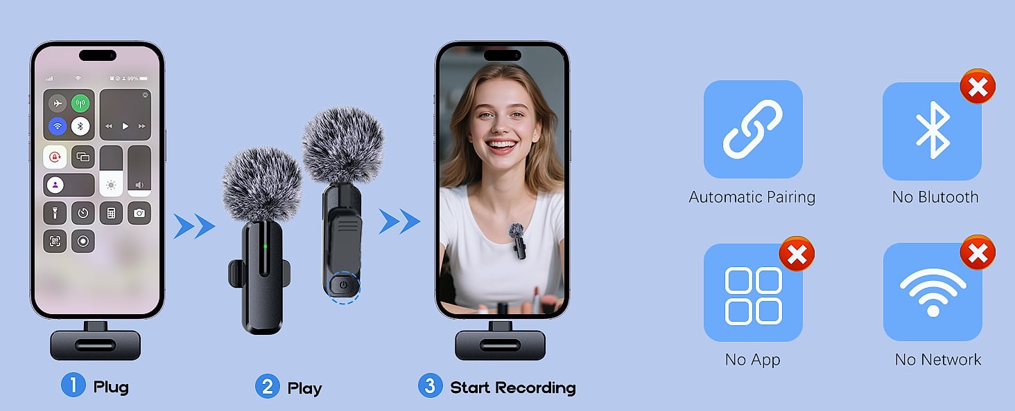 ZOPPLM Wireless Lavalier Microphone 2 Pack for iPhone — side view
