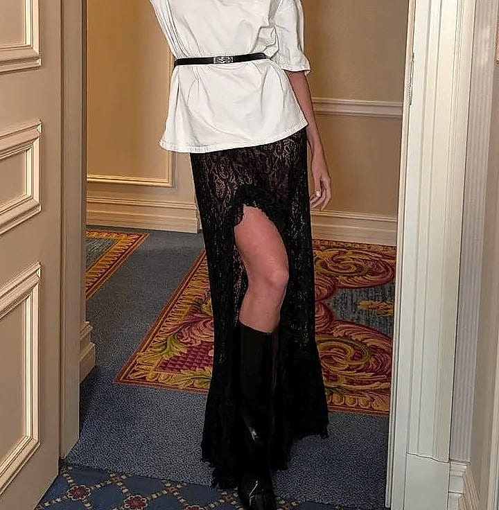 Grosfairy Lace Asymmetrical Skirt with Floral Ruffles — assembled view