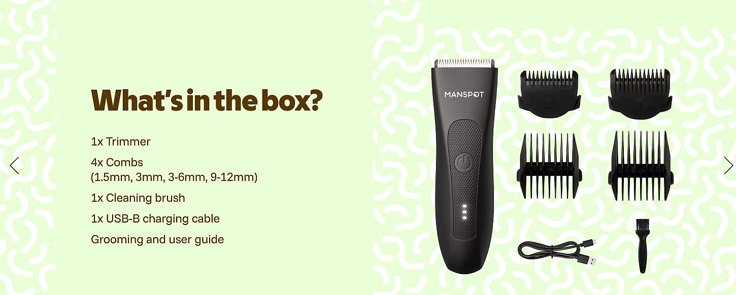 MANSPOT Groin Body Hair Trimmer with 4 Guards and Ceramic — scale reference