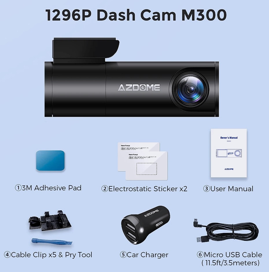 AZDOME 1296P WiFi Dash Cam with Night Vision and G-Sensor — interior detail