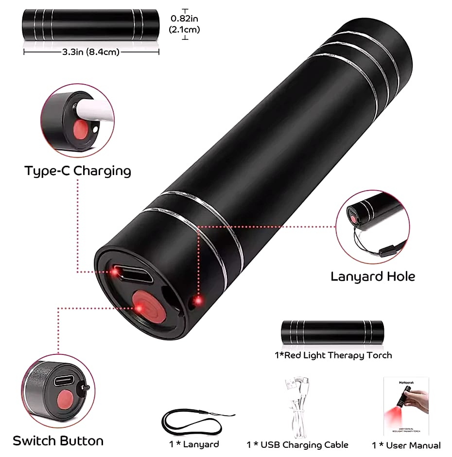 Vilnason Red Light Therapy Flashlight 660nm 850nm LED — scale reference
