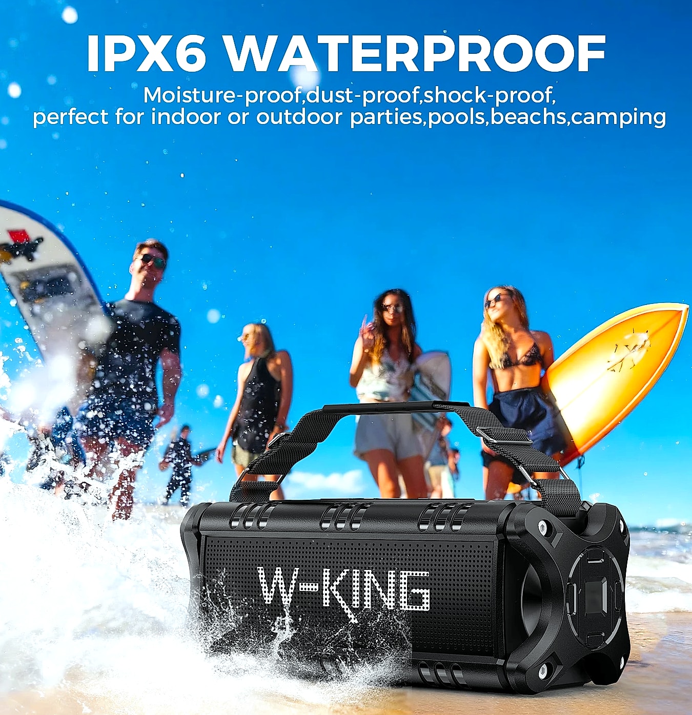 W-King D8 Bluetooth Speaker 50W IPX6 Waterproof Portable — scale reference