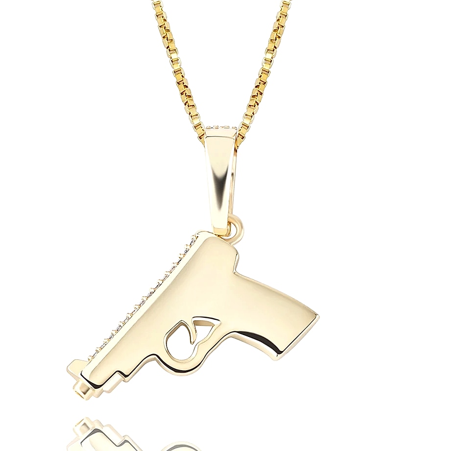 TOPGRILLZ 925 Sterling Silver Pistol Pendant Necklace — side view