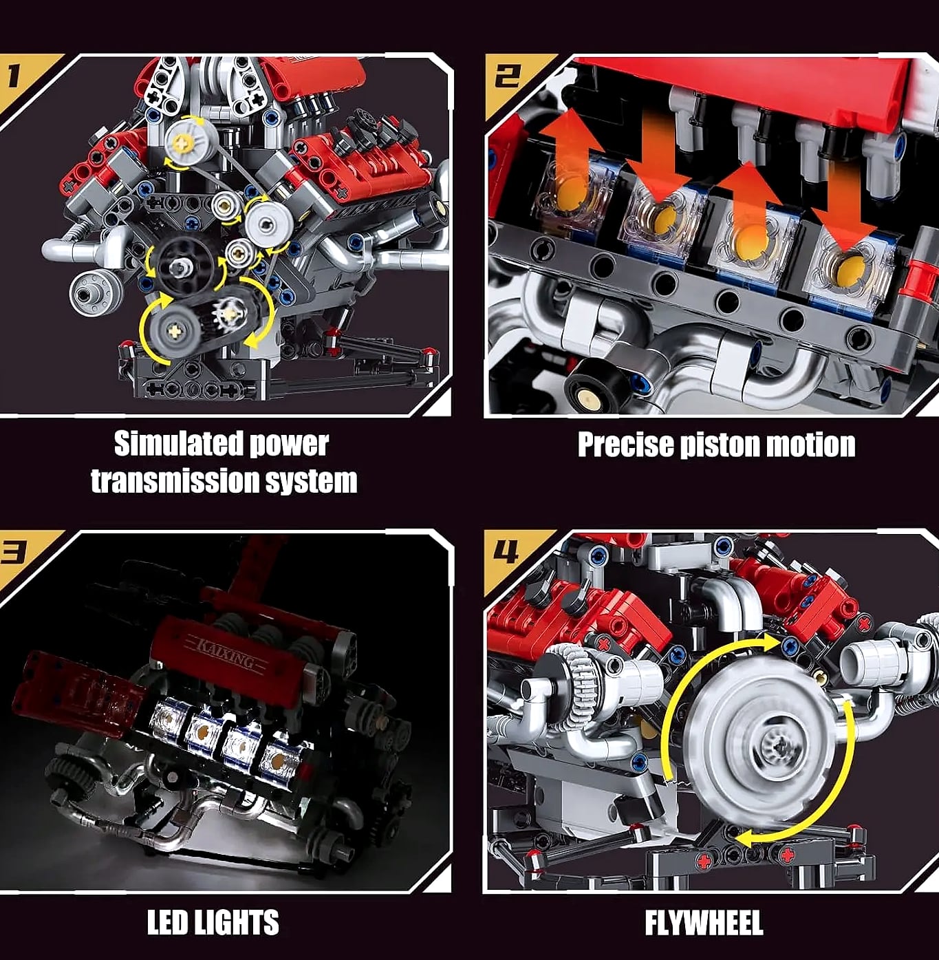 V8 Engine Model Kit with Motor, LED Lights & App Control — close-up details