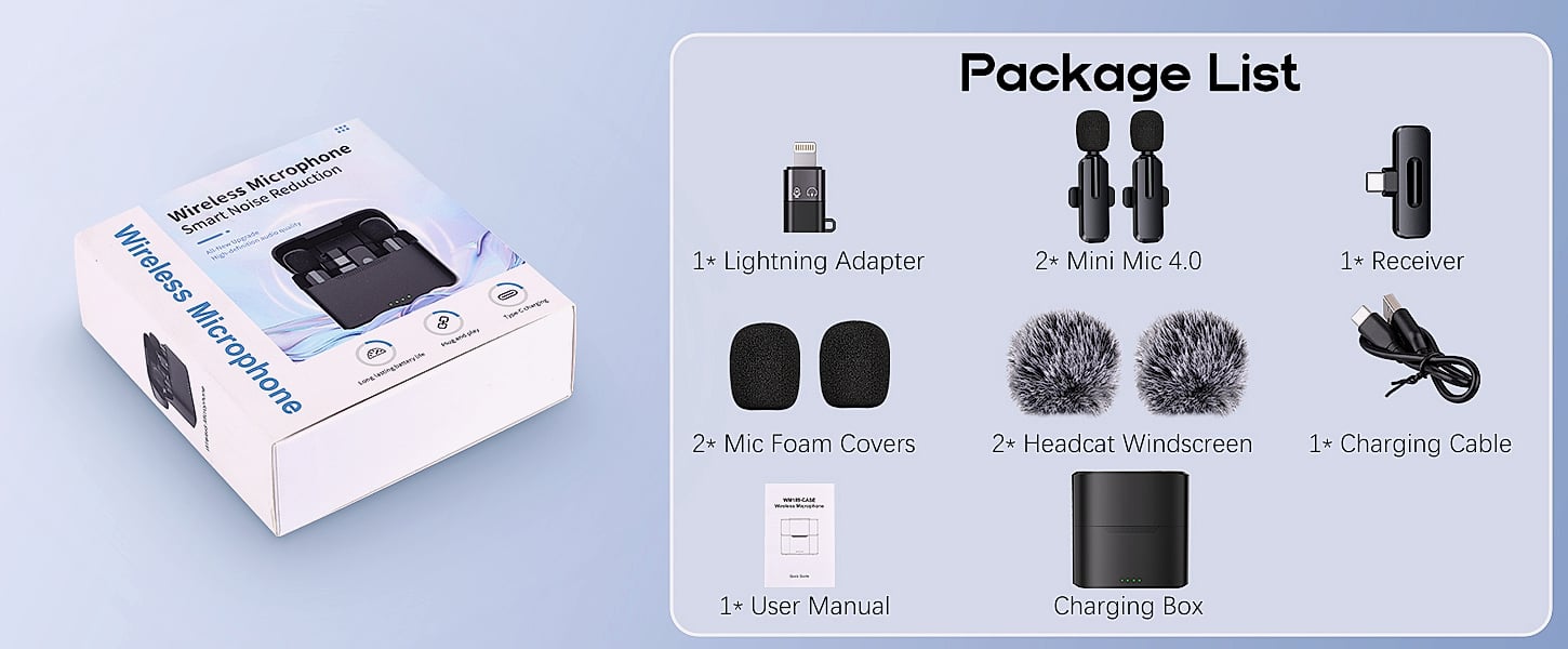 ZOPPLM Wireless Lavalier Microphone 2 Pack for iPhone — package contents