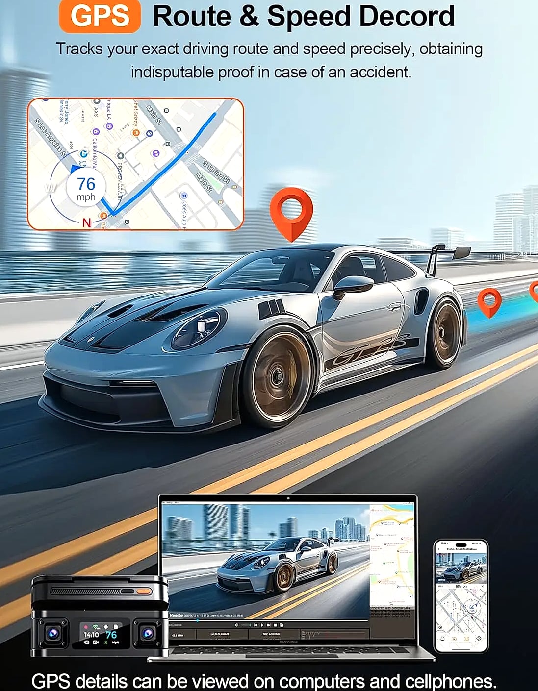 4K 360 Degree Dash Cam with GPS, WiFi, and Parking Mode — scale reference