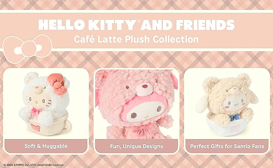GUND Sanrio My Melody Café Latte Teddy Bear Plush Toy, 10 — close-up details
