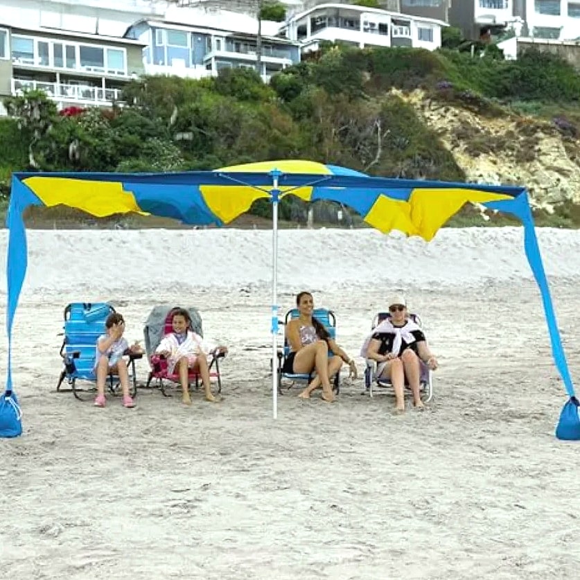 Shark Fin Shade Beach Tent UPF 50+ Wind Sun Canopy — scale reference