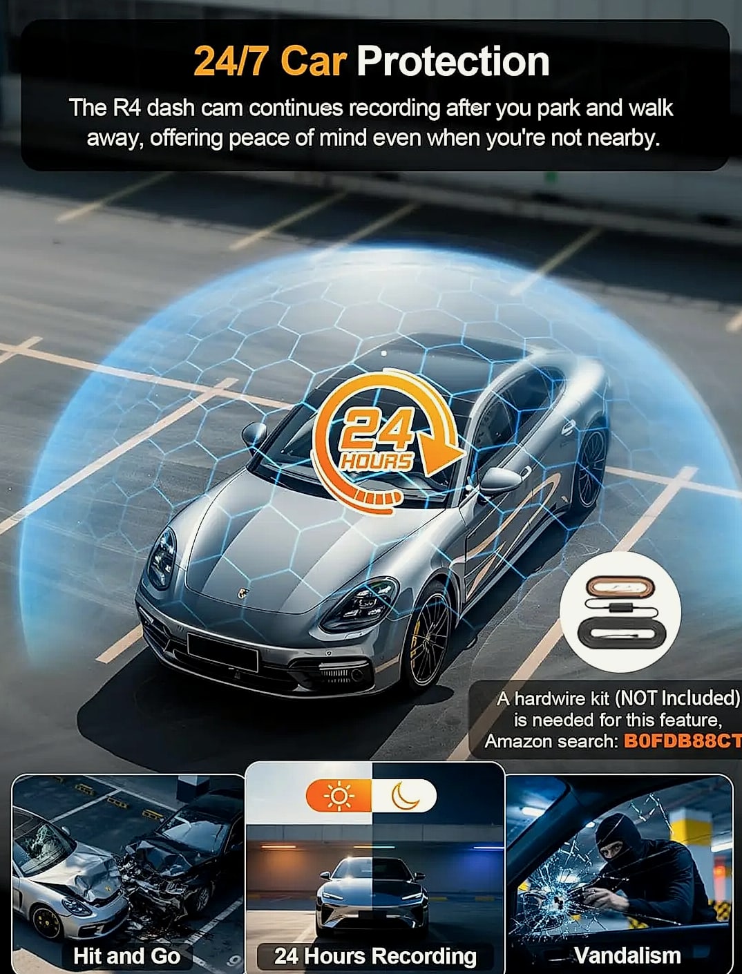 4K 360 Degree Dash Cam with GPS, WiFi, and Parking Mode — feature highlights
