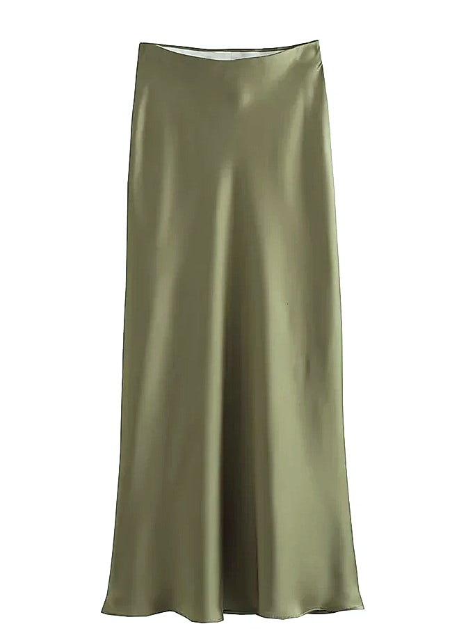 Willshela Women's Satin Pleated Midi Skirt Elastic Waist — parts overview