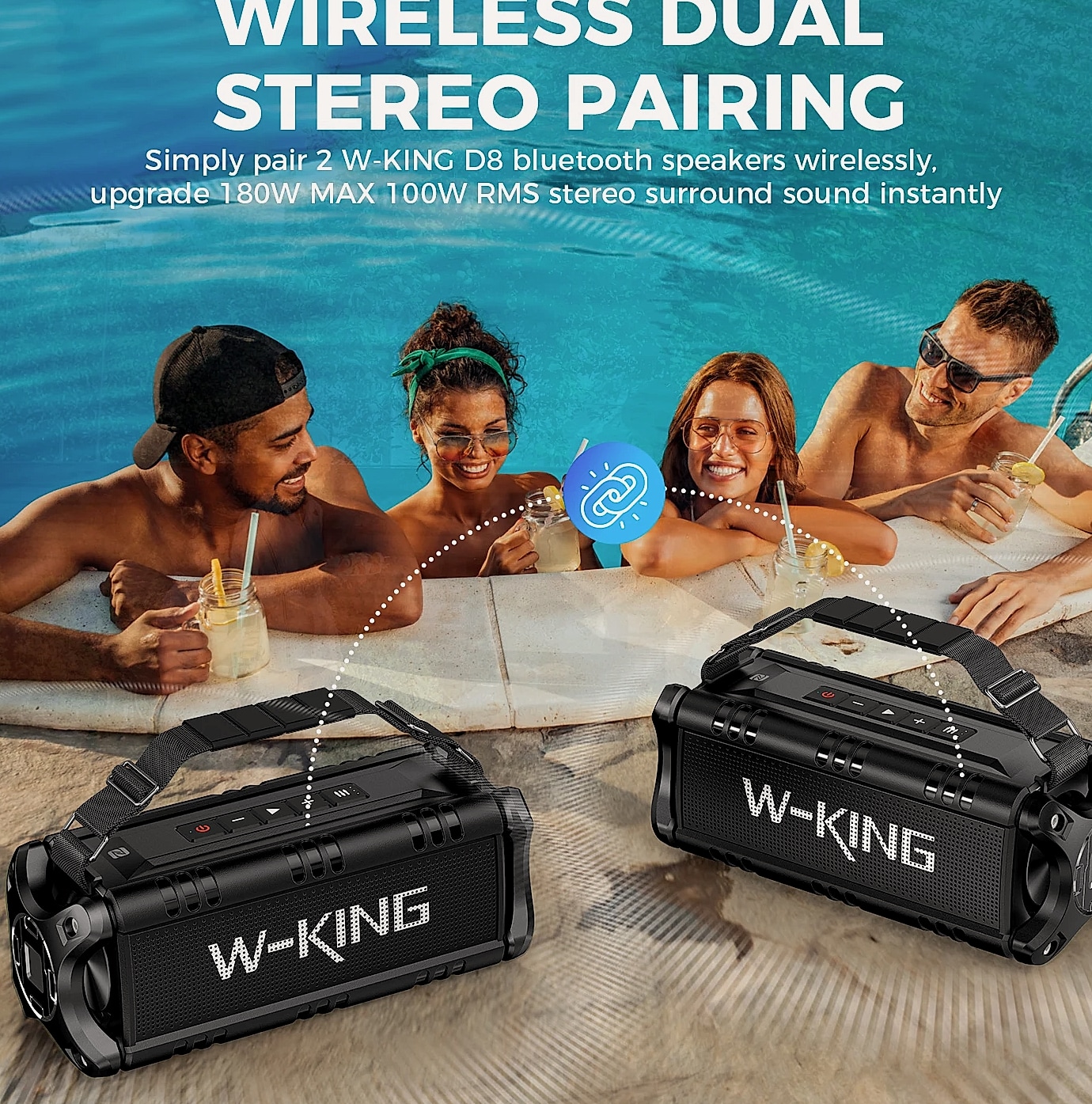 W-King D8 Bluetooth Speaker 50W IPX6 Waterproof Portable — parts overview
