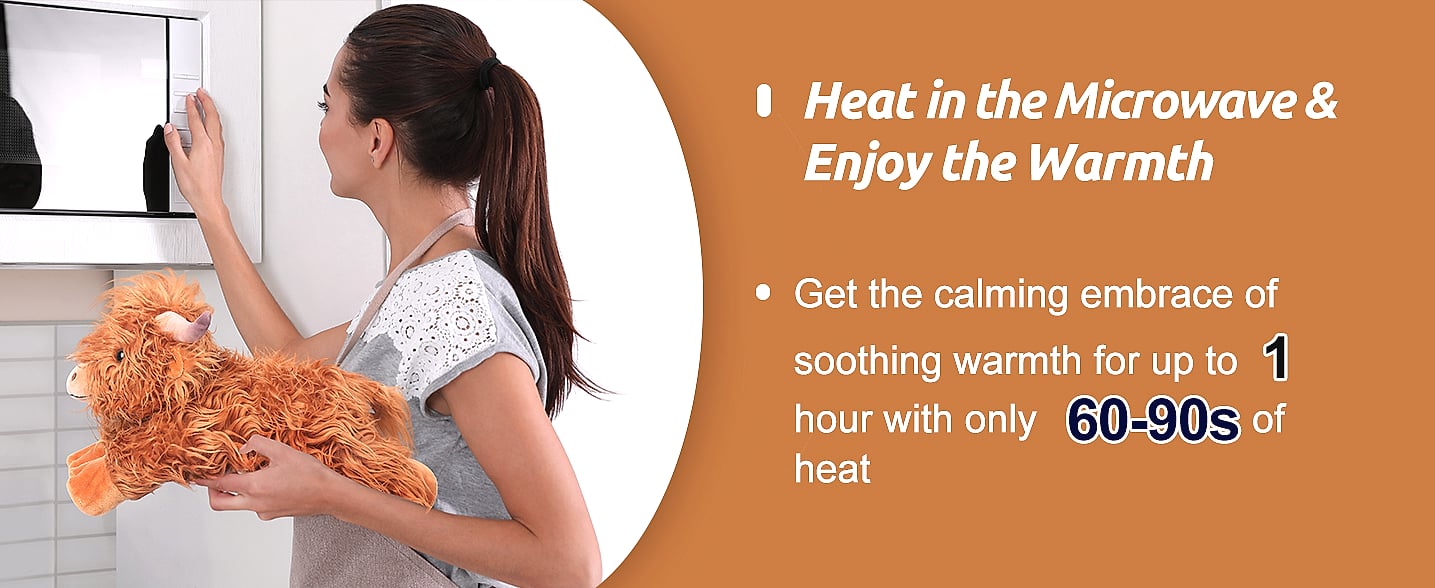 Cuckool Highland Cow Plush Heating Pad with Lavender Scent — feature highlights