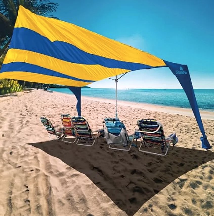 Shark Fin Shade Beach Tent UPF 50+ Wind Sun Canopy — close-up details