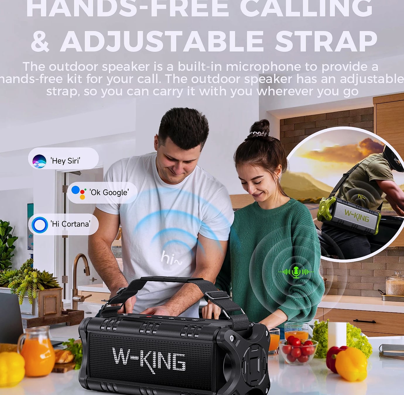 W-King D8 Bluetooth Speaker 50W IPX6 Waterproof Portable — side view