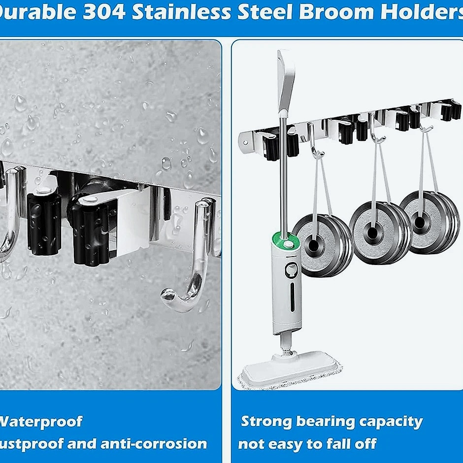 Stainless Steel Wall Mounted Mop and Broom Holder Organizer — scale reference