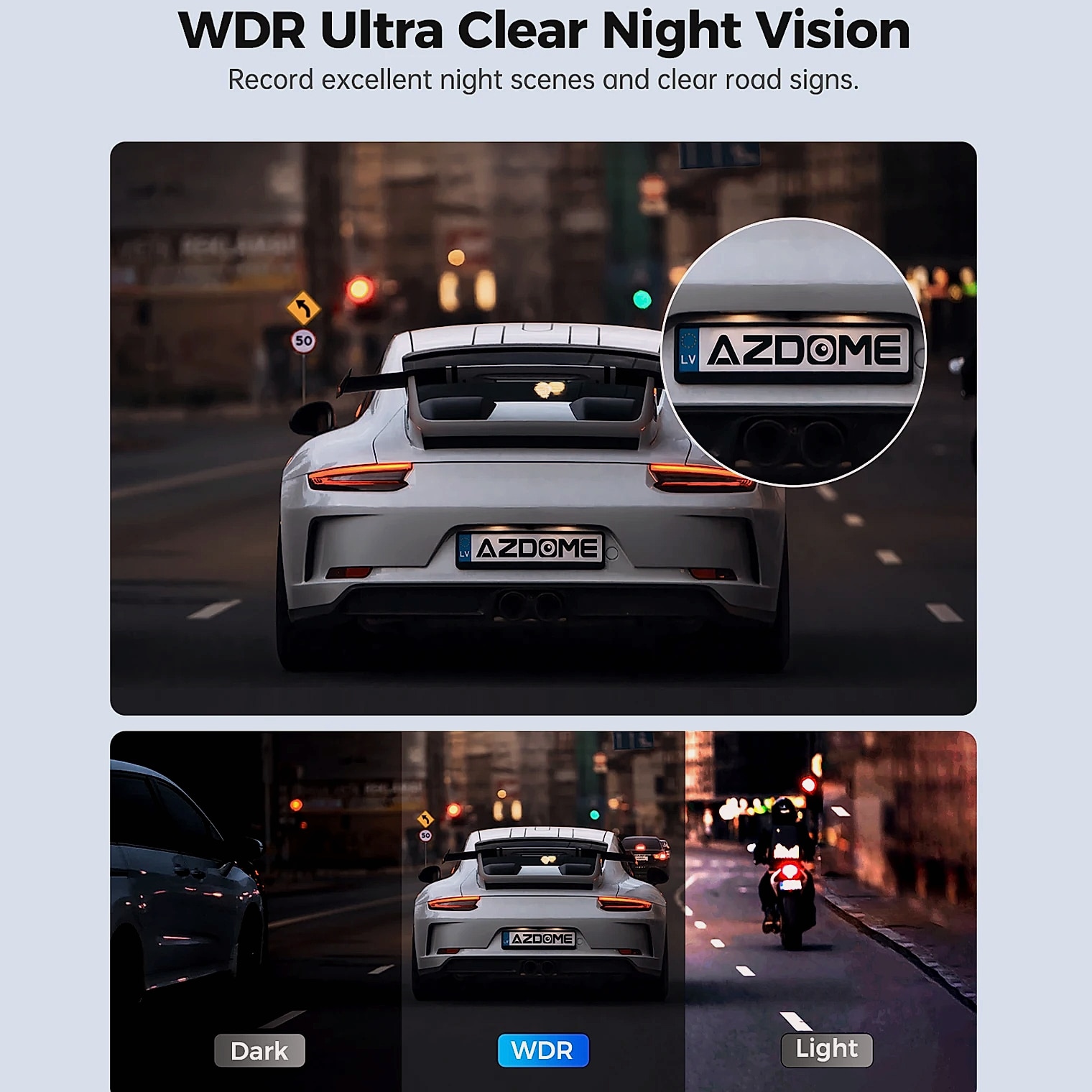 AZDOME 1296P WiFi Dash Cam with Night Vision and G-Sensor — feature highlights