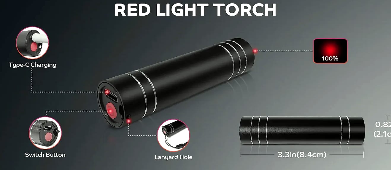 Vilnason Red Light Therapy Flashlight 660nm 850nm LED — assembled view