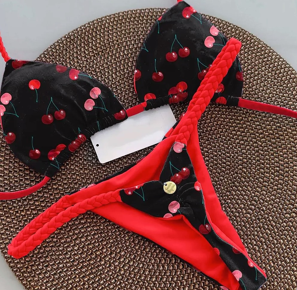 Women's Bikini Split Print Swimwear G-string Beach — assembled view