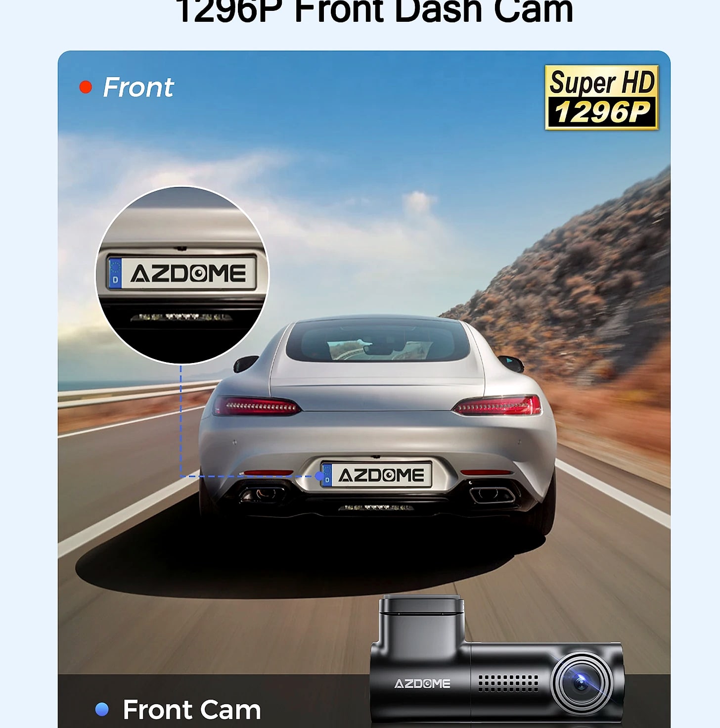 AZDOME 1296P WiFi Dash Cam with Night Vision and G-Sensor — close-up details