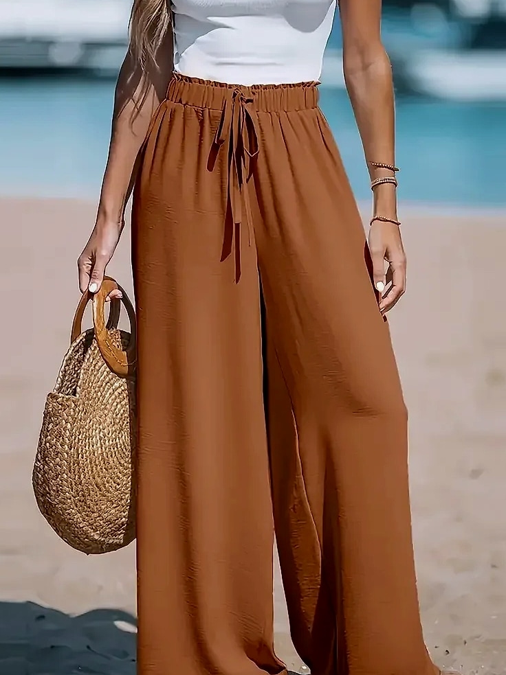 Cotton Linen Wide Leg Pants Women High Waist Drawstring — feature highlights