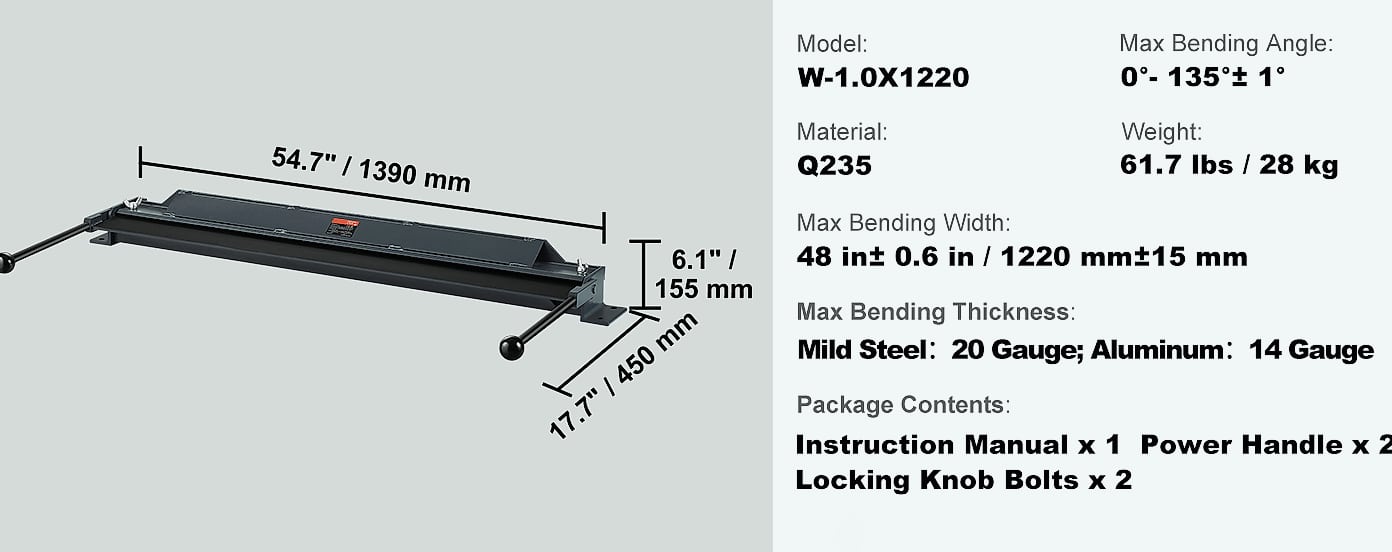 SucceBuy Box Pan Brake 24in 36in 48in Sheet Metal Bender — feature highlights