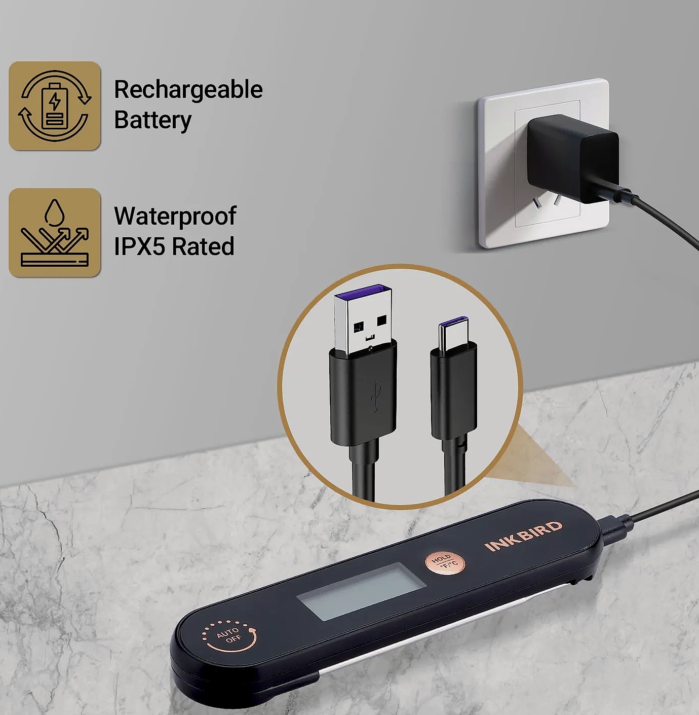 INKBIRD IHT-1X Meat Thermometer with Foldable Probes — feature highlights