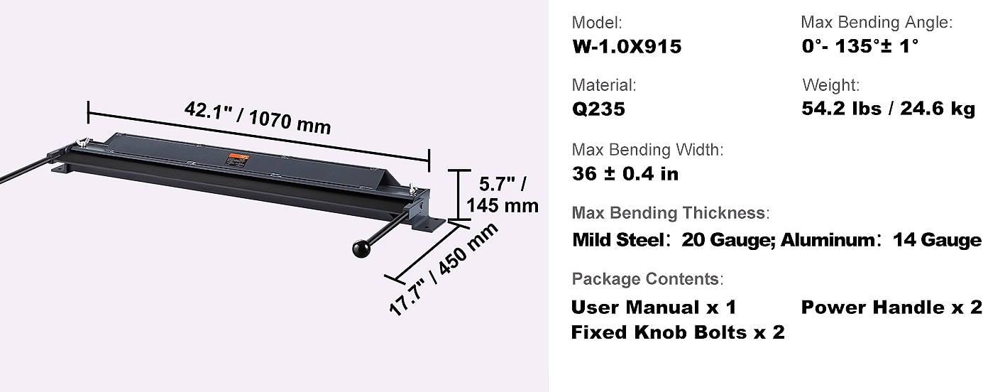 SucceBuy Box Pan Brake 24in 36in 48in Sheet Metal Bender — scale reference