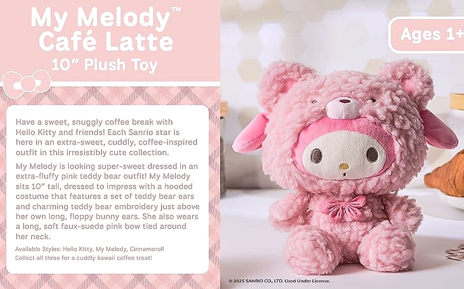 GUND Sanrio My Melody Café Latte Teddy Bear Plush Toy, 10 — assembled view