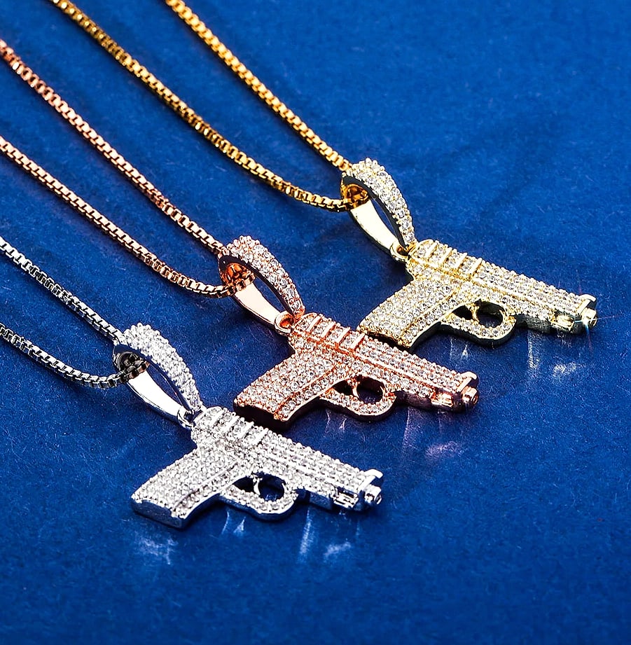 TOPGRILLZ 925 Sterling Silver Pistol Pendant Necklace — feature highlights