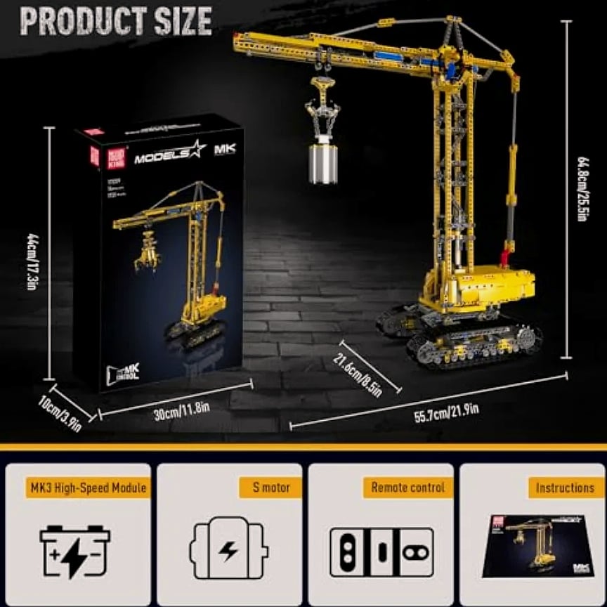 Mould King Crawler Crane Building Set with App Control — side view