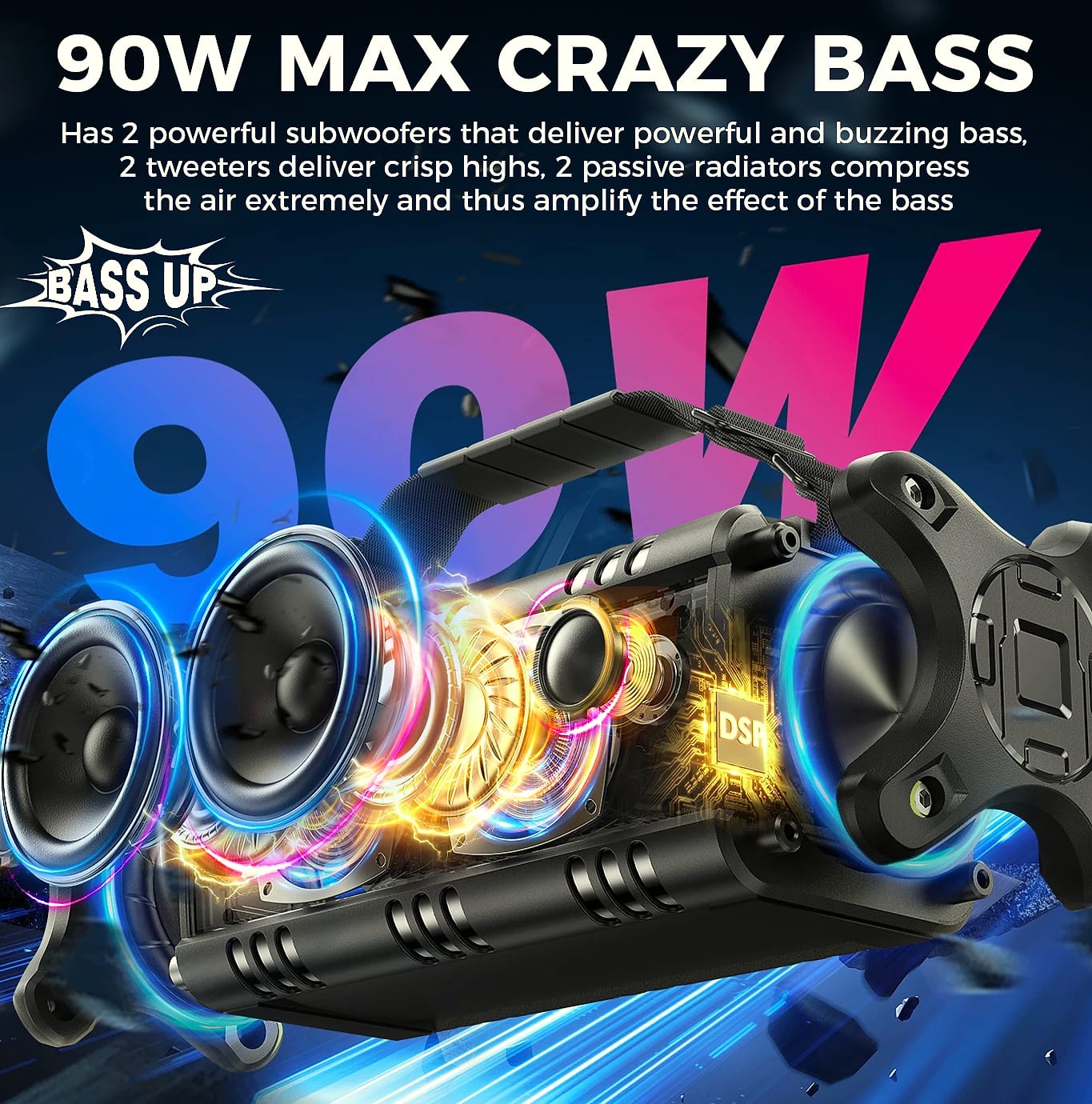 W-King D8 Bluetooth Speaker 50W IPX6 Waterproof Portable — package contents