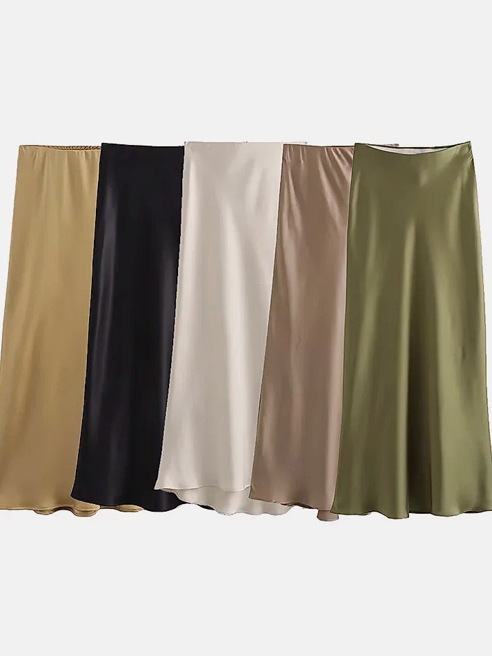 Willshela Women's Satin Pleated Midi Skirt Elastic Waist — assembled view
