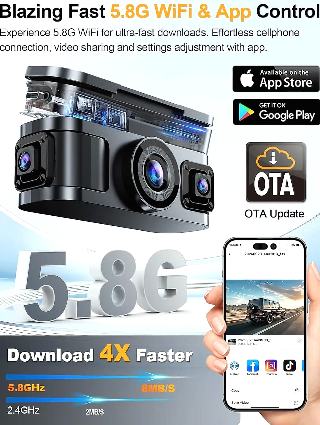4K 360 Degree Dash Cam with GPS, WiFi, and Parking Mode — close-up details