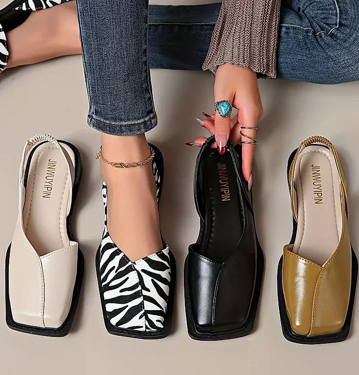 NAZSQ Leather Square Toe Sandals for Women — assembled view