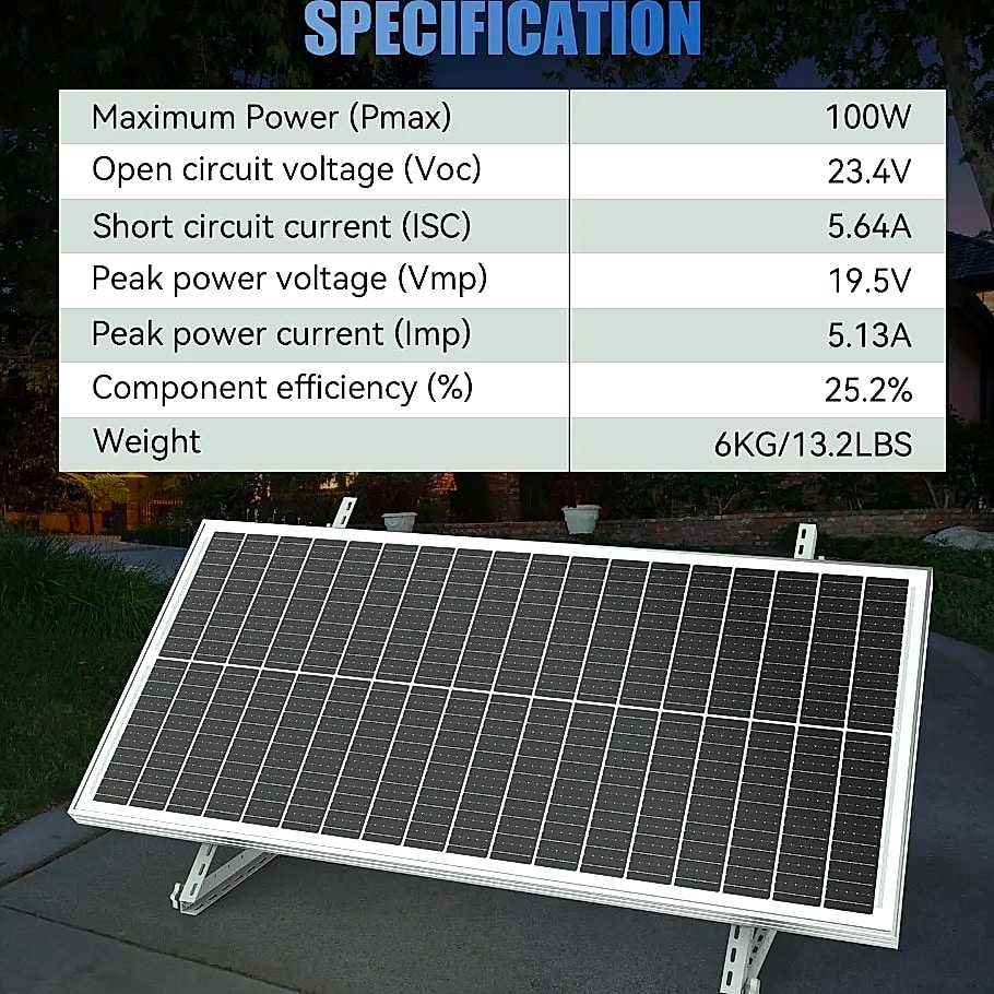Rvpozwer 100W 12V Monocrystalline Solar Panel — close-up details