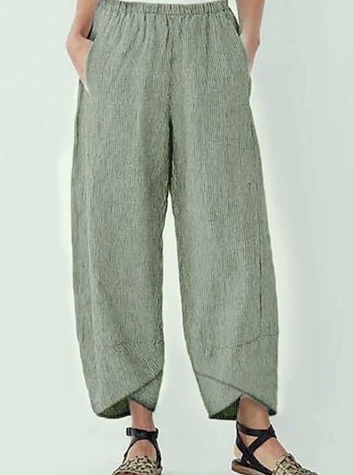 INSTYLISH Vintage Cotton Linen Harem Pants High Waist — side view