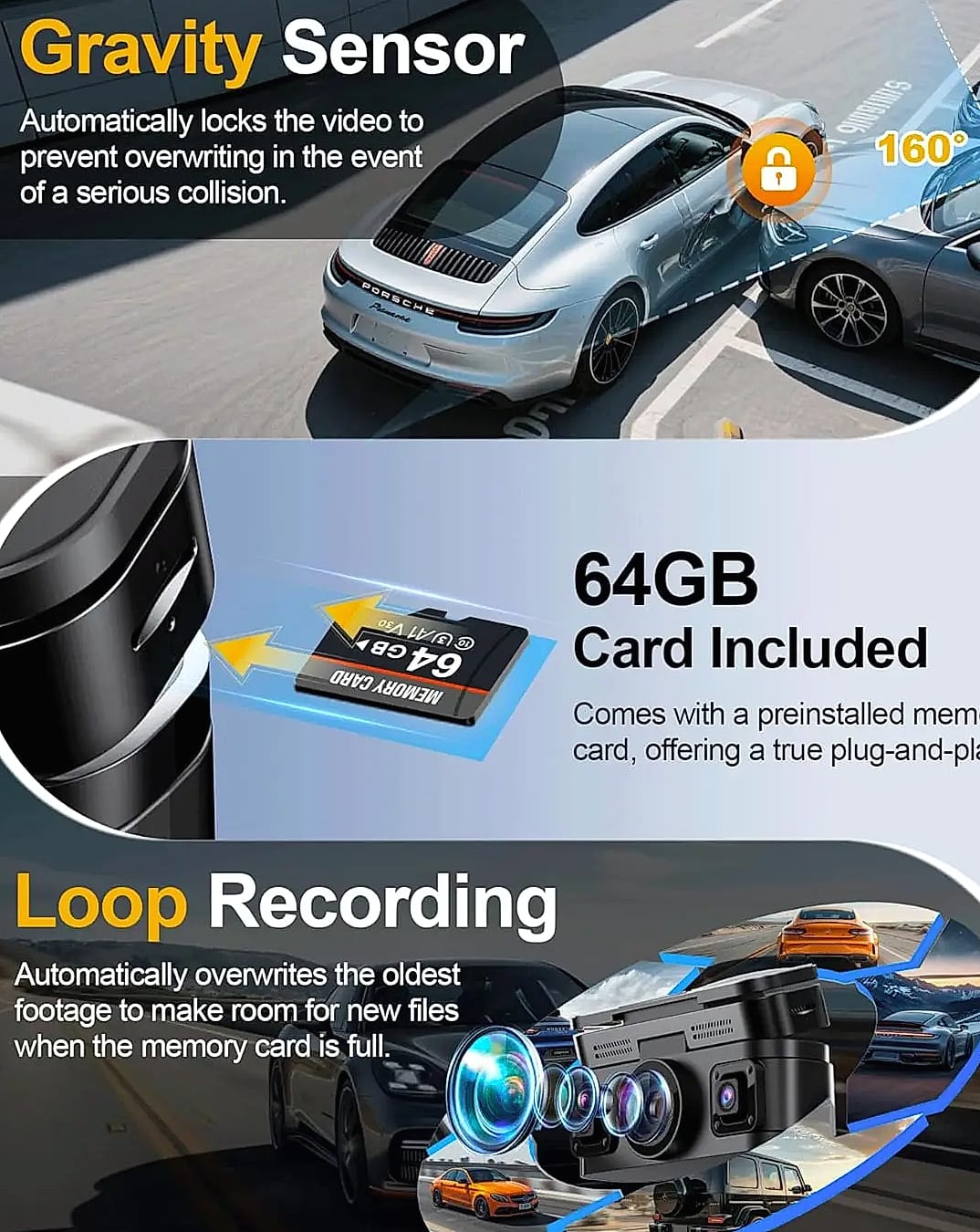 4K 360 Degree Dash Cam with GPS, WiFi, and Parking Mode — side view
