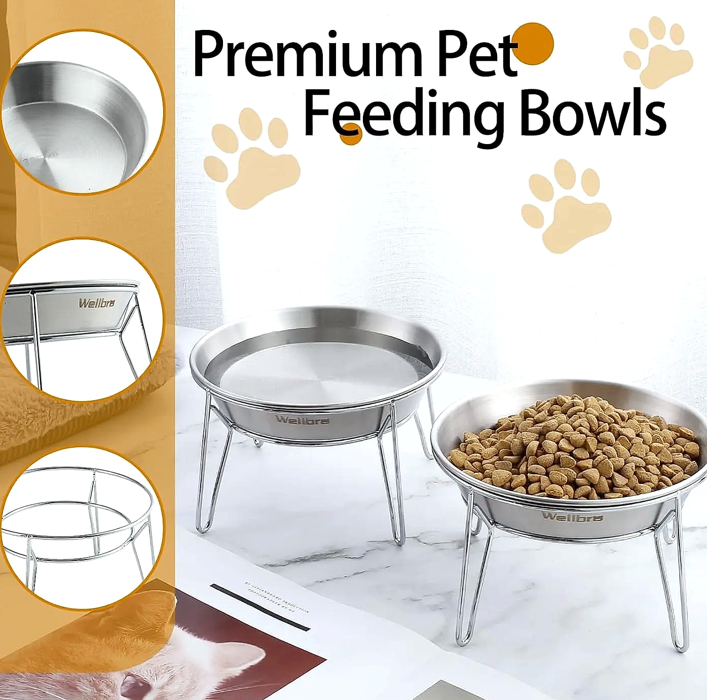 4-Pack Stainless Steel Raised Pet Bowls for Cats — feature highlights