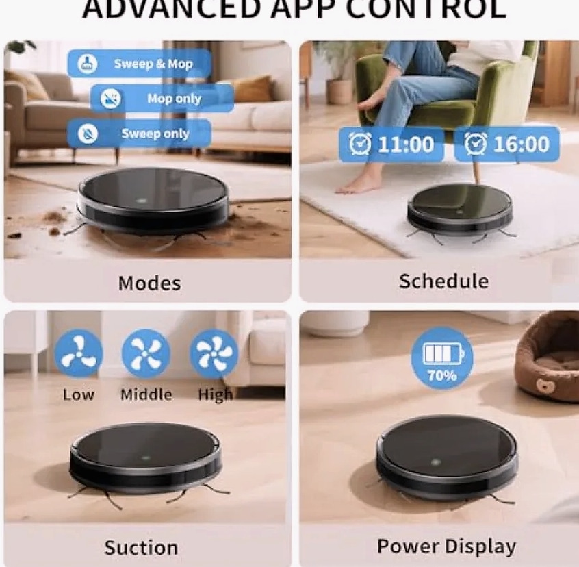 SHXI 2-in-1 Robot Vacuum and Mop Combo 3500 Pa — scale reference