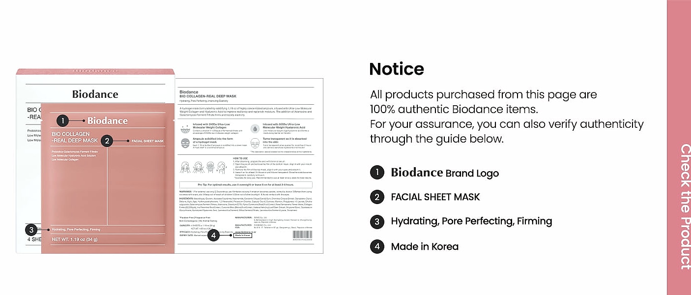 BIODANCE Bio-Collagen Real Deep Mask Hydrogel Sheet 4 Pack — parts overview